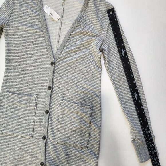 James Perse NWT French Terry Long Striped Cardigan Size 0 (XS) Gray White Button - Picture 9 of 11